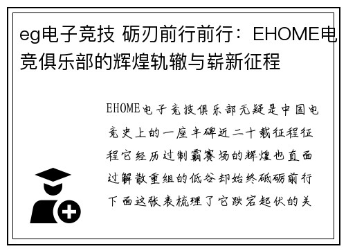 eg电子竞技 砺刃前行前行：EHOME电竞俱乐部的辉煌轨辙与崭新征程