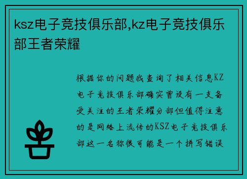 ksz电子竞技俱乐部,kz电子竞技俱乐部王者荣耀
